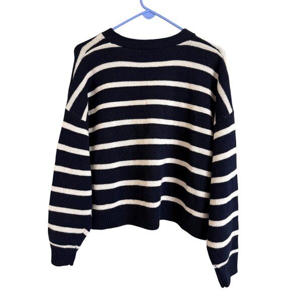 NWOT Zara Navy Striped 100% Wool Knit Cardigan with Nautical Buttons Details - Picture 7 of 10